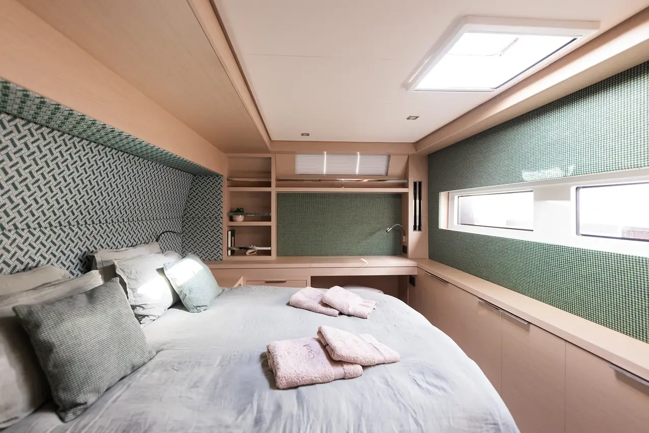 green cabin interior