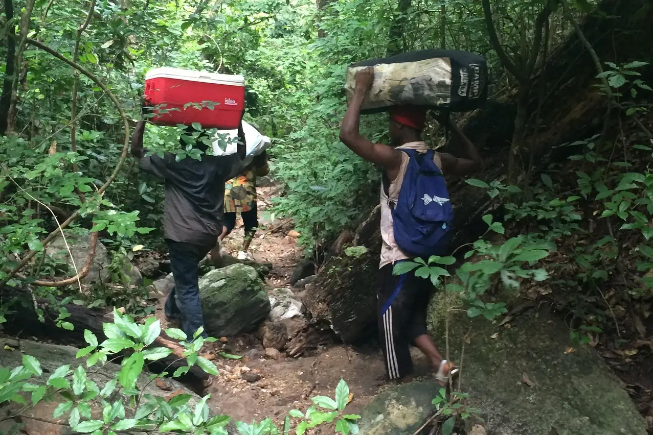 hiking into a location