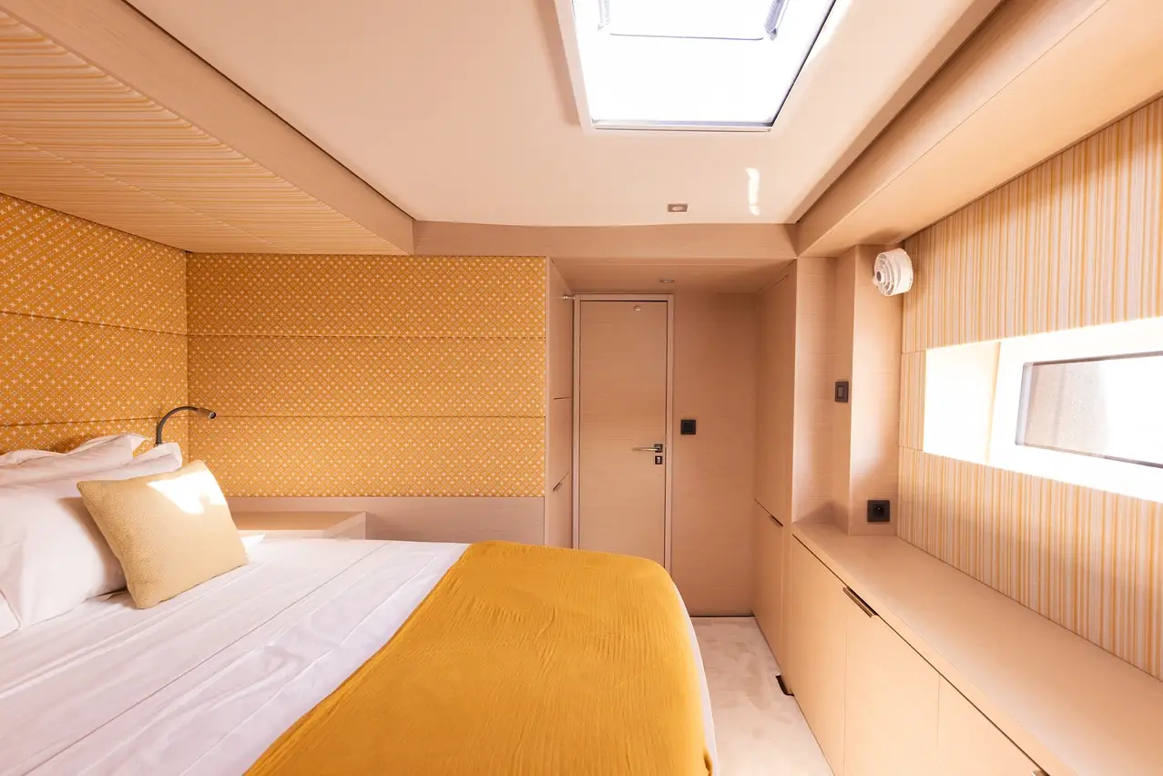 Yellow cabin on a private sailing experience around Italy with Arca sailing