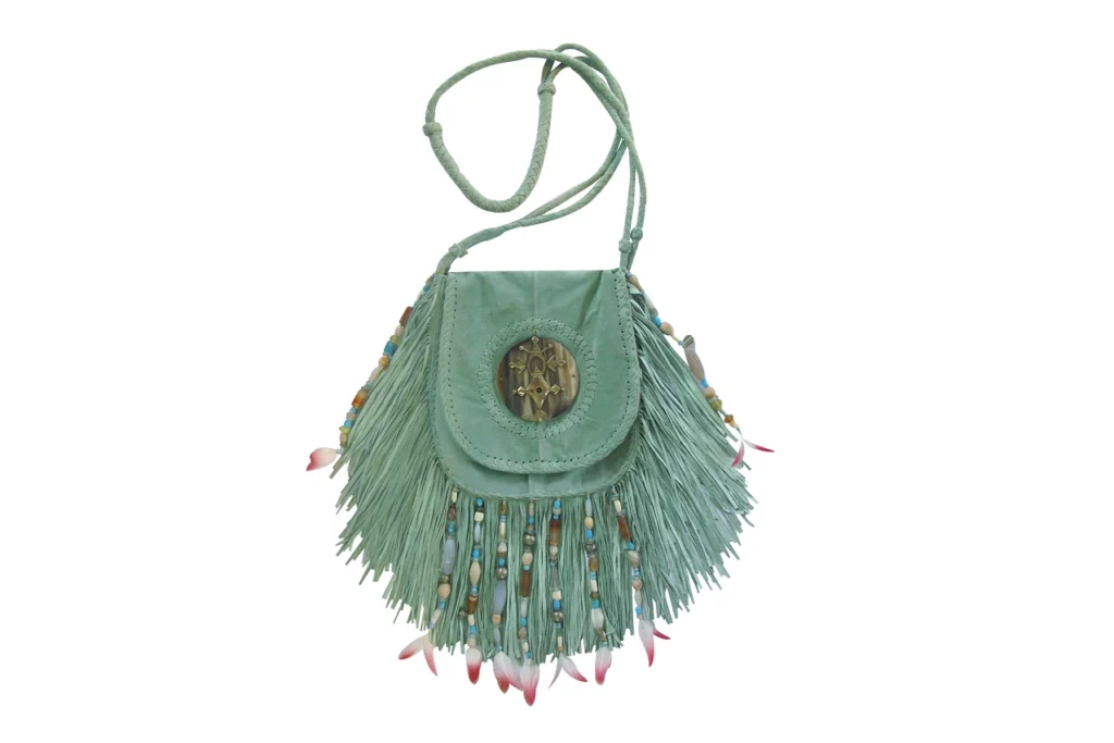 mint green navaho fringe bag artisanal luxury fashion